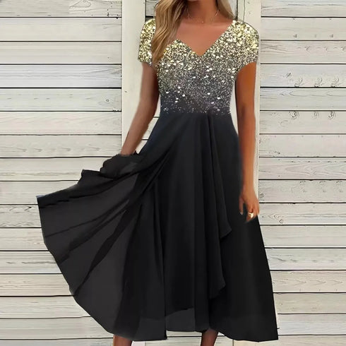 Elegant Lace Patchwork Chiffon Dress for Women Long Bridesmaid Evening Dress